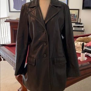 Black leather Banana Republic trench